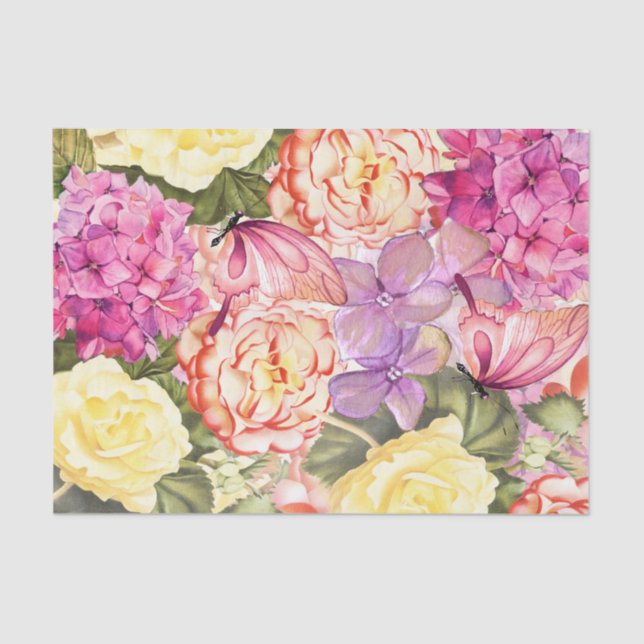 Vollständige Blume mit Schmetterlingsdekoupage Seidenpapier (Vorderseite)