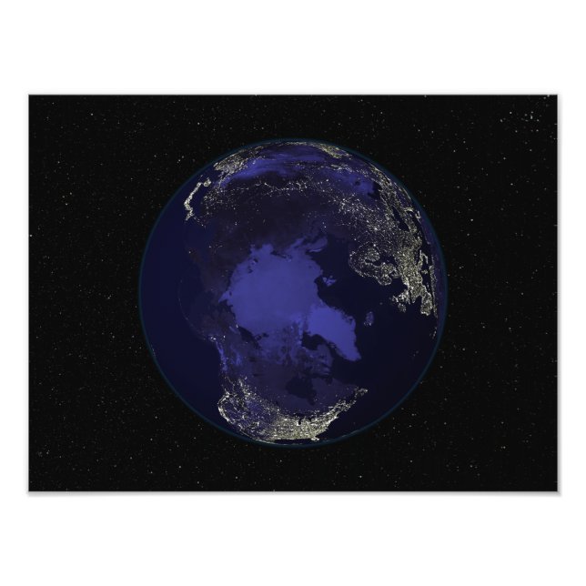Vollständige Erde in der Nacht mit Lichtern in den Fotodruck (Vorne)