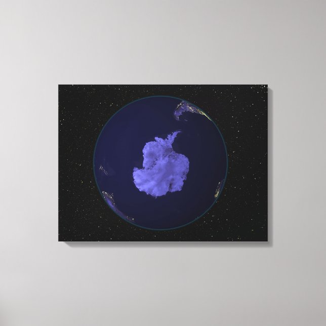 Vollständige Erde in der Nacht mit Lichtern in den Leinwanddruck (Vorderseite)