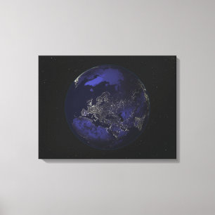 Vollständige Erde in der Nacht mit Lichtern in der Leinwanddruck