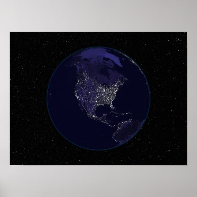 Vollständige Erde in der Nacht mit Stadtlichtern 4 Poster (Vorne)