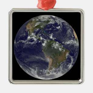 Vollständige Erde mit Nord- und Südamerika 2 Silbernes Ornament