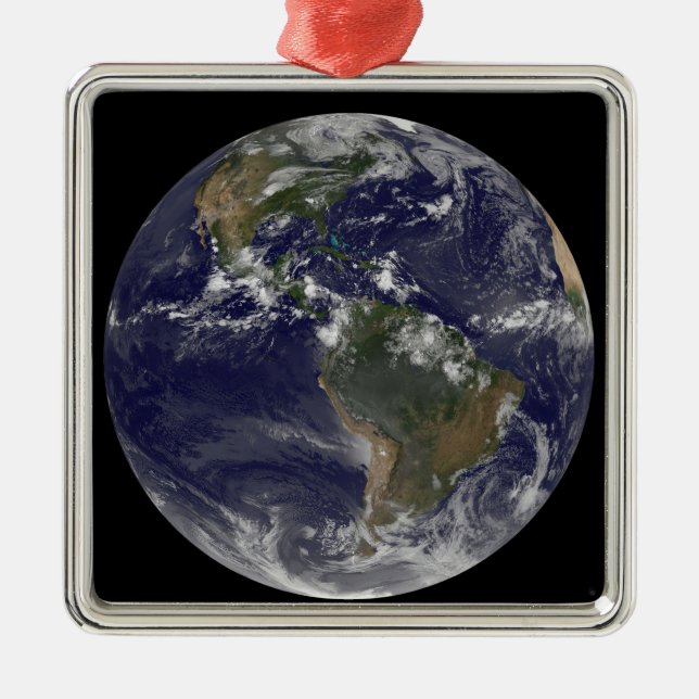 Vollständige Erde mit Nord- und Südamerika 2 Silbernes Ornament (Vorne)