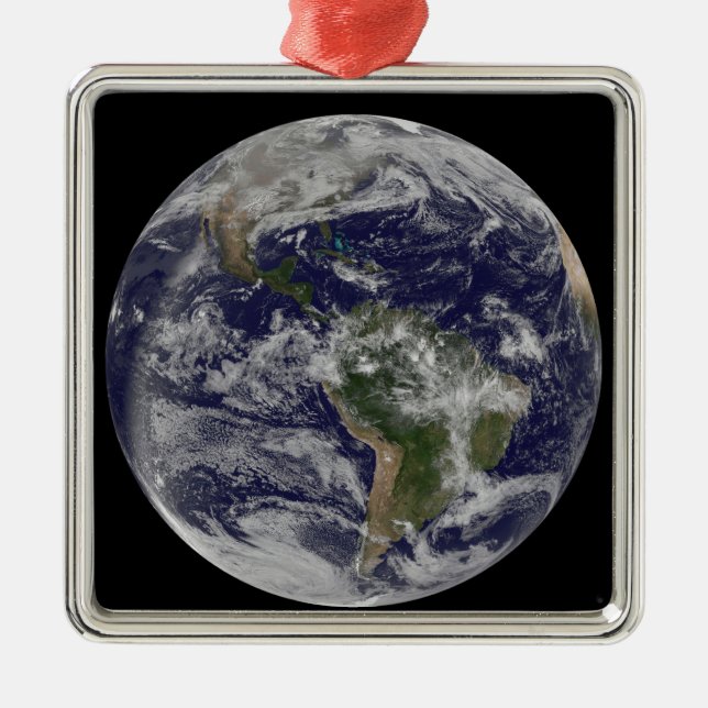 Vollständige Erde mit Nord- und Südamerika 4 Silbernes Ornament (Vorne)