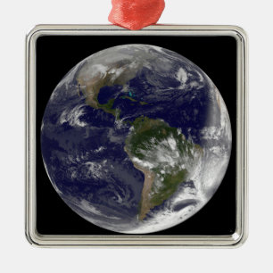 Vollständige Erde mit Nord- und Südamerika 5 Silbernes Ornament