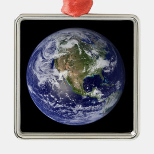 Vollständige Erde mit Nordamerika 3 Silbernes Ornament