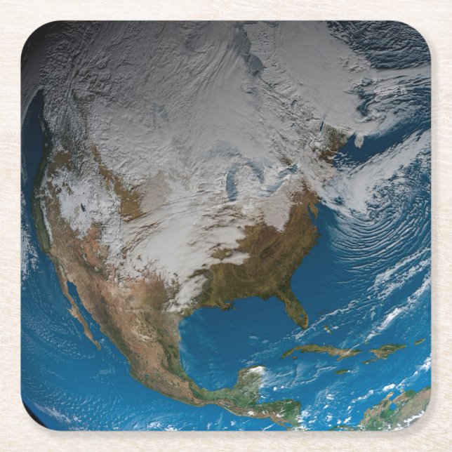 Vollständige Erde mit simulierten Wolken über Nord Rechteckiger Pappuntersetzer (Vorderseite)