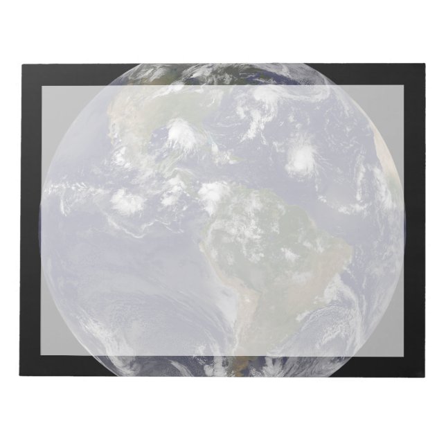 Vollständige Erde mit tropischen Stürmen im Atlant Notizblock (Vorderseite)