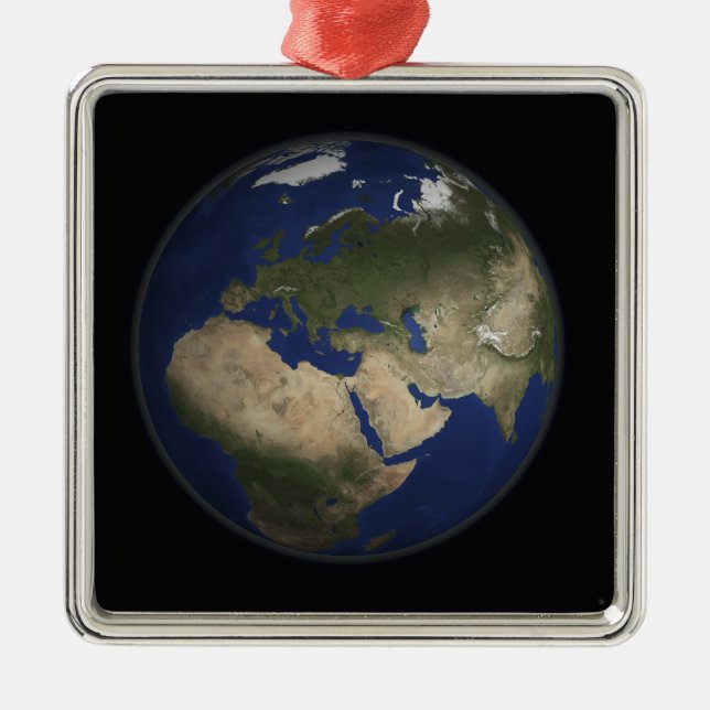 Vollständige Erdsicht auf Afrika, Europa und Mitte Silbernes Ornament (Vorne)