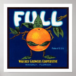 Vollständige Etiketten für Orangen der Marke Full Poster