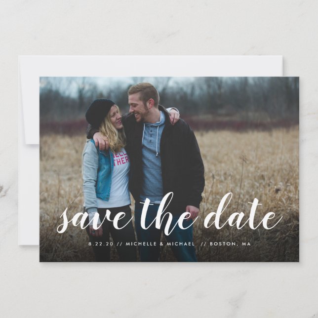 Vollständige Foto-Handschrift Hochzeit speichern S Save The Date (Vorderseite)