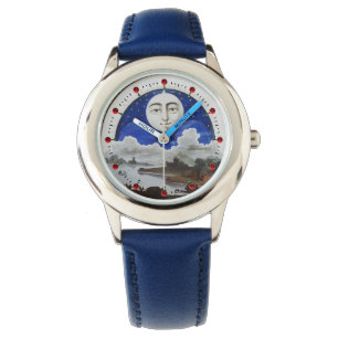 VOLLSTÄNDIGE MONDSTERNE UND NACHTLANDSCHAFT, ANTIQ ARMBANDUHR