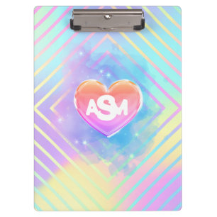 Vollständige Monogramm-Rainbow-Magic-Herzklammer Klemmbrett