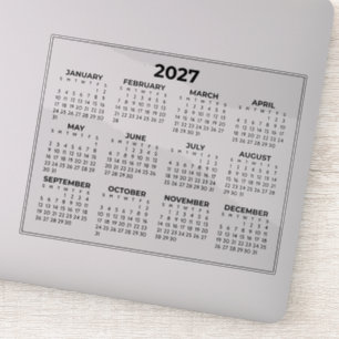 Vollständiger Jahreskalender 2027 horizontal Schwa Aufkleber