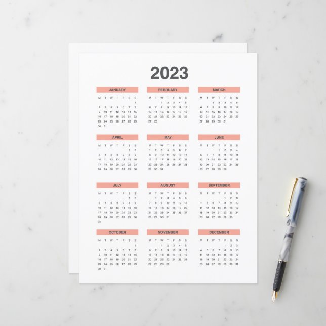 Vollständiger Kalender 2023 beginnt ab Montag (Vorderseite/Rückseite Beispiel)