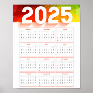 Vollständiger, minimaler vertikaler Kalender 2025 Poster