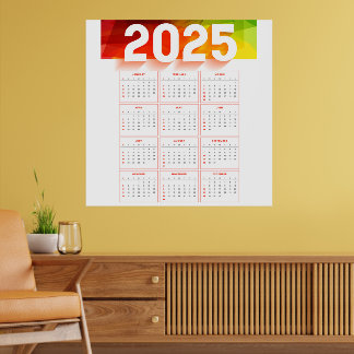 Vollständiger, minimaler vertikaler Kalender 2025 Poster