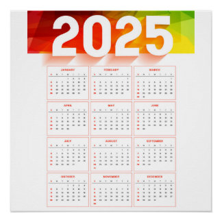 Vollständiger, minimaler vertikaler Kalender 2025 Poster