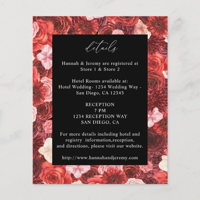 Vollständiges Budget Rote Blumendetails - Schwarz  Flyer (Vorne)