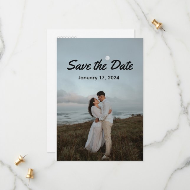 Vollständiges Foto Save the Date Postkarte (Vorderseite/Rückseite Beispiel)