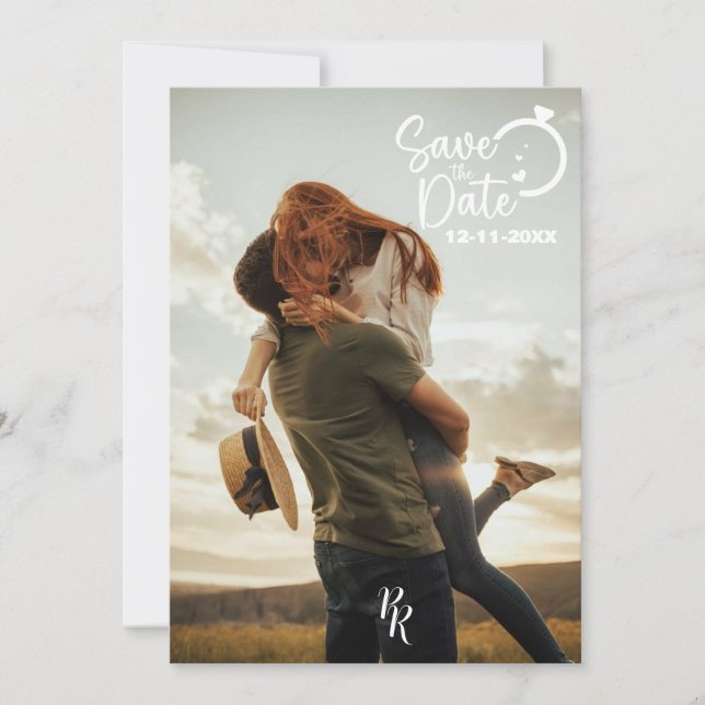 Vollständiges Fotodesign mit moderner Schrift Save The Date (Vorderseite)