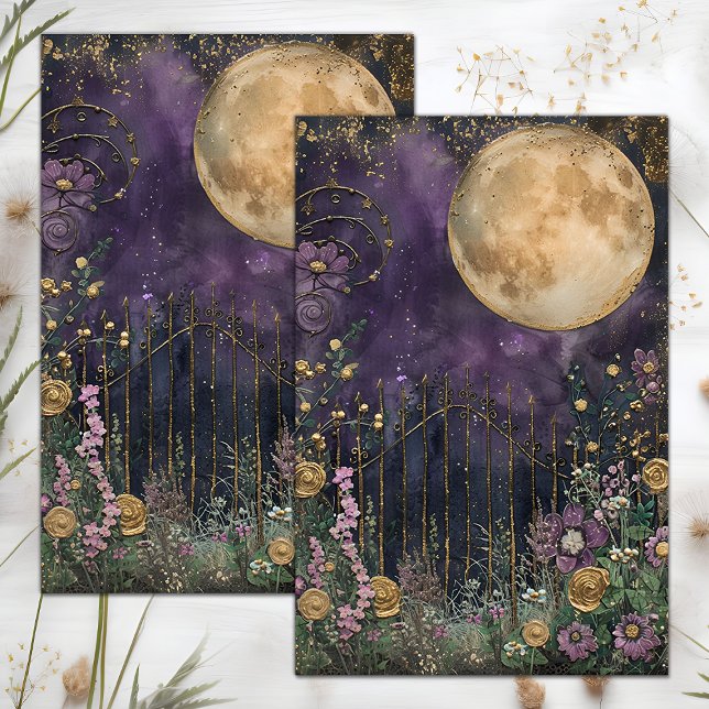 VOLLSTÄNDIGES MIDNIGHT GARDEN DECOUPAGE TISSUE PAP SEIDENPAPIER (FULL MOON MIDNIGHT GARDEN DECOUPAGE TISSUE PAPER)