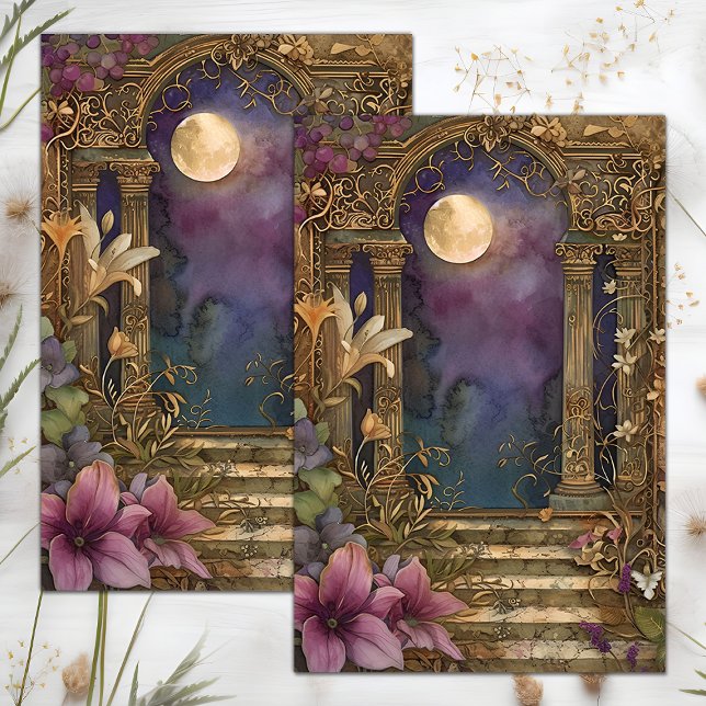 VOLLSTÄNDIGES MIDNIGHT GARDEN DECOUPAGE TISSUE PAP SEIDENPAPIER (FULL MOON MIDNIGHT GARDEN DECOUPAGE TISSUE PAPER)