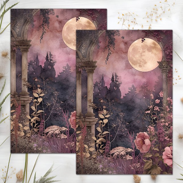 VOLLSTÄNDIGES MOON- UND GARTENDEKOUPAGE-TISSUPAPIE SEIDENPAPIER (FULL MOON AND GARDEN DECOUPAGE TISSUE PAPER)