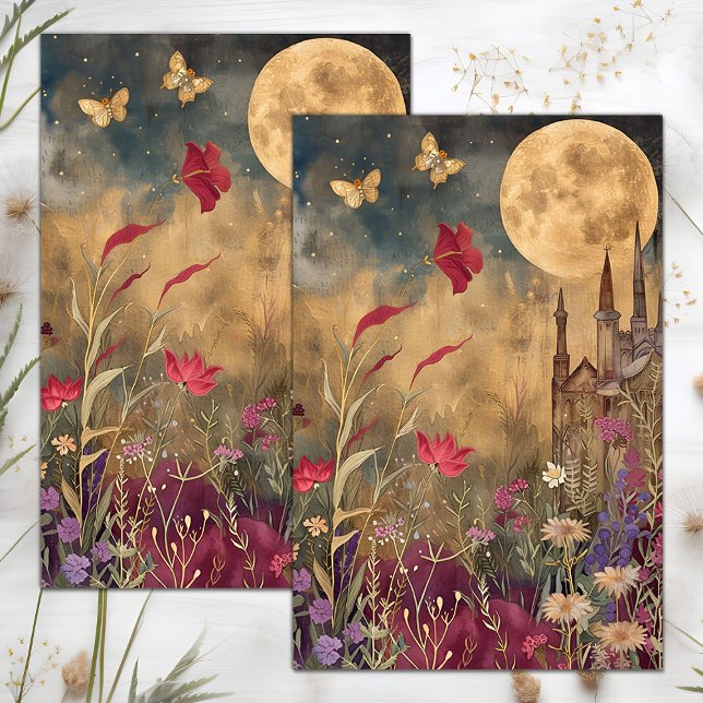 VOLLSTÄNDIGES MOONPAPIER IM MITTELMEER SEIDENPAPIER (FULL MOON IN MEADOW DECOUPAGE TISSUE PAPER)