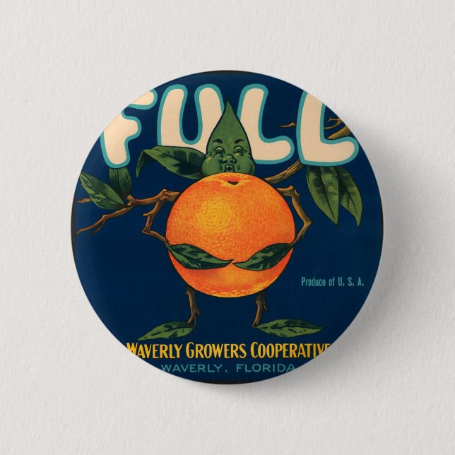 Vollständiges Orangefarbenes Kratetikett Button (Vorderseite)