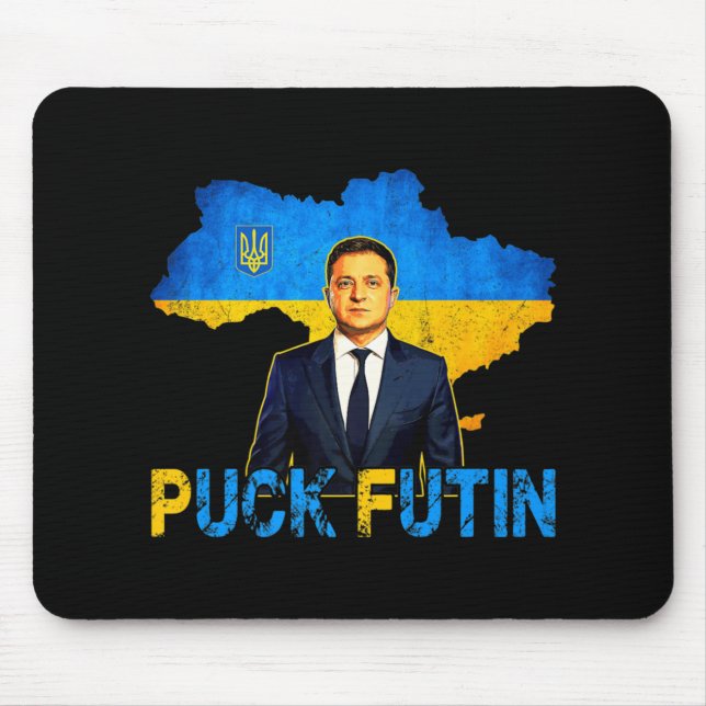 Volodymyr Zelensky Puck Futin Meme I Stand with UK Mousepad (Vorne)