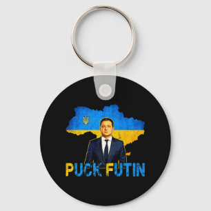 Volodymyr Zelensky Puck Futin Meme I Stand with UK Schlüsselanhänger