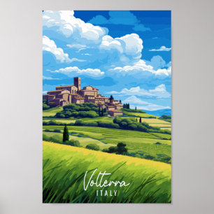 Voltera Italien Vintage Reise Illustration Poster