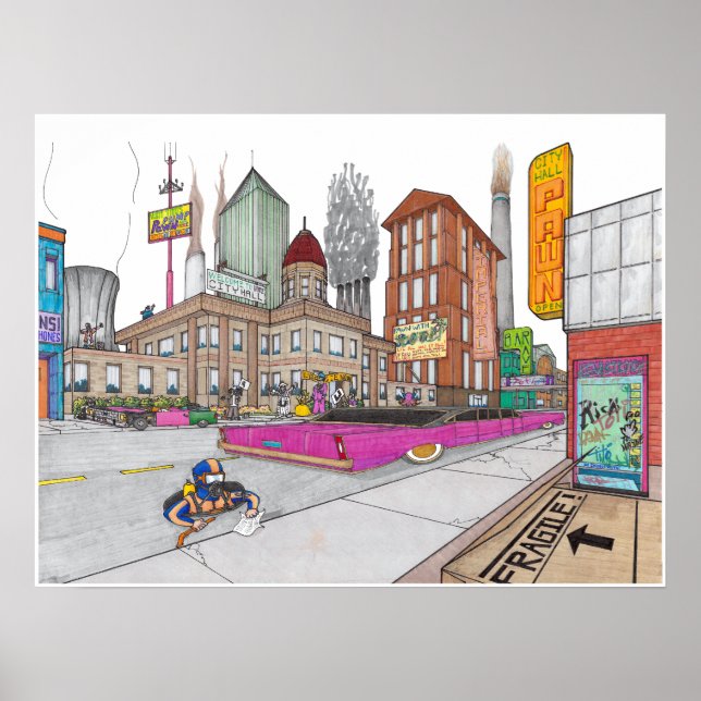 Voltz City Hall in Perspektive Poster (Vorne)