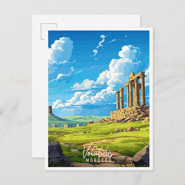 Volubilis Marokko Vintage Reise Illustration Postkarte (Vorne/Hinten)