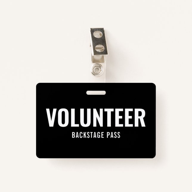 Volunteer Pass Schlicht Black Horizontal ID Abzeic Ausweis (Vorderseite mit Klammer)