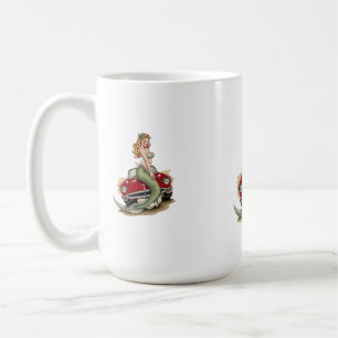 Voluptuous Blonde Mermaid on Red Vintage Car Kaffeetasse
