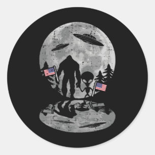 vom Juli Bigfoot Alien Ufo Funny Patriotic Women K Runder Aufkleber