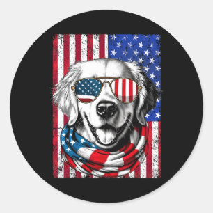 vom Juli Golden Retriever Hund American Flag USA P Runder Aufkleber