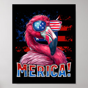 vom Juli Merica Flamingo American Flag Kinder Männ Poster