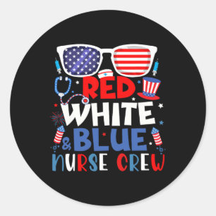 vom Juli Nurse Crew Feuerwerk Patriotische Kranken Runder Aufkleber