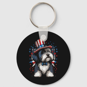 vom Juli: Patriotic Bearded Collie Dos Us Flag Schlüsselanhänger