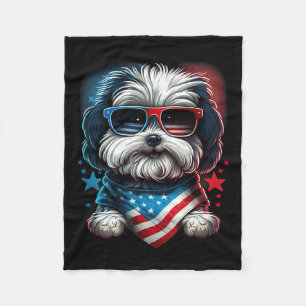 vom Juli: Patriotic Havanese Dog Us Flag Fleecedecke