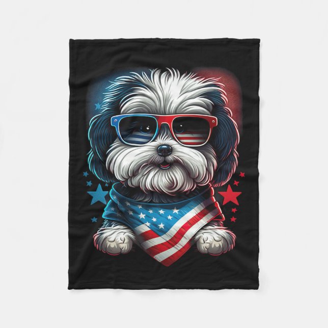 vom Juli: Patriotic Havanese Dog Us Flag Fleecedecke (Vorderseite)