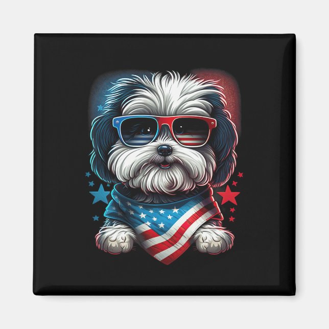 vom Juli: Patriotic Havanese Dog Us Flag Magnet (Vorne)