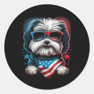vom Juli: Patriotic Havanese Dog Us Flag Runder Aufkleber