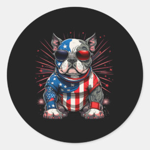 vom Juli: Patriotische Amerikanerin Bully Dos Flag Runder Aufkleber
