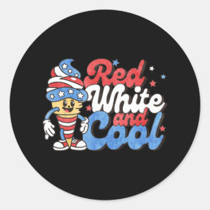 vom Juli rot-weiß und Coole amerikanische Popsikid Runder Aufkleber