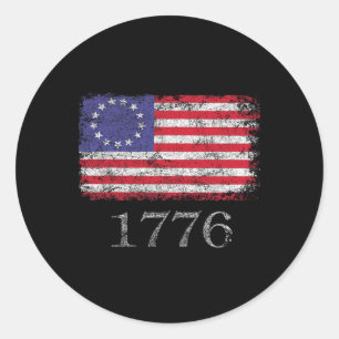 vom Juli T Shirt American Flag Betsy Ross 1776 Män Runder Aufkleber