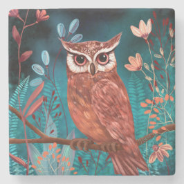 Vom Künstler handillustrierte Eule – Boho Natur Steinuntersetzer